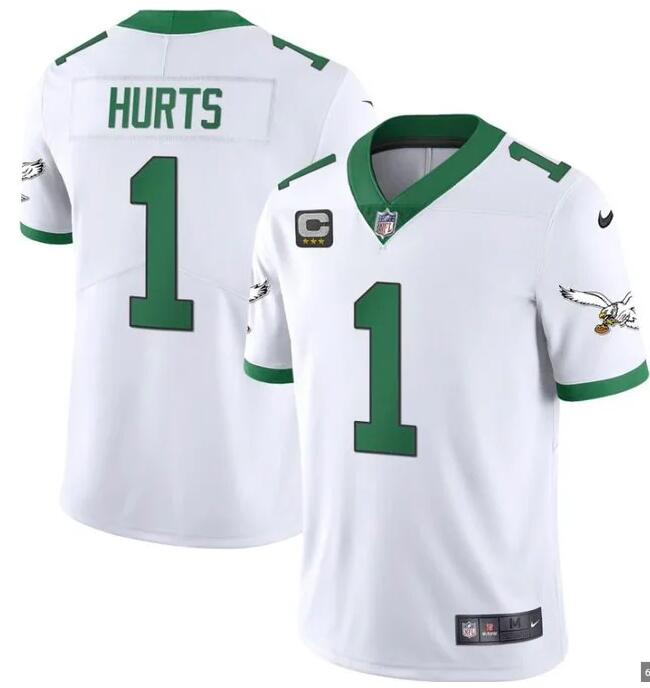 2023 Men NFL Philadelphia Eagles #1 Hurts Kelly white alternate Jersey